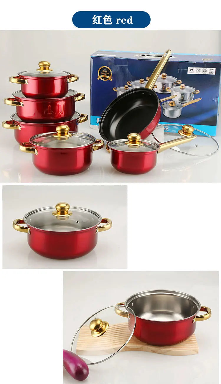 12PCS Of Stainless Steel Colored Cookware Set