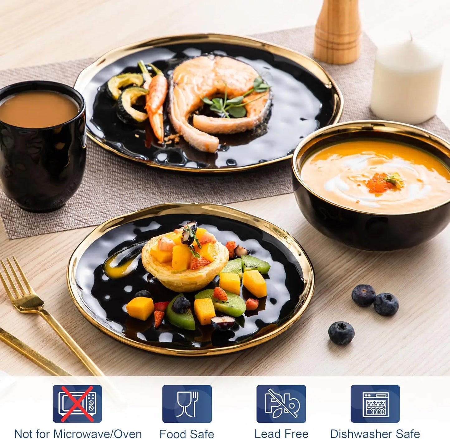 Black and Gold Dishes Sets for 4