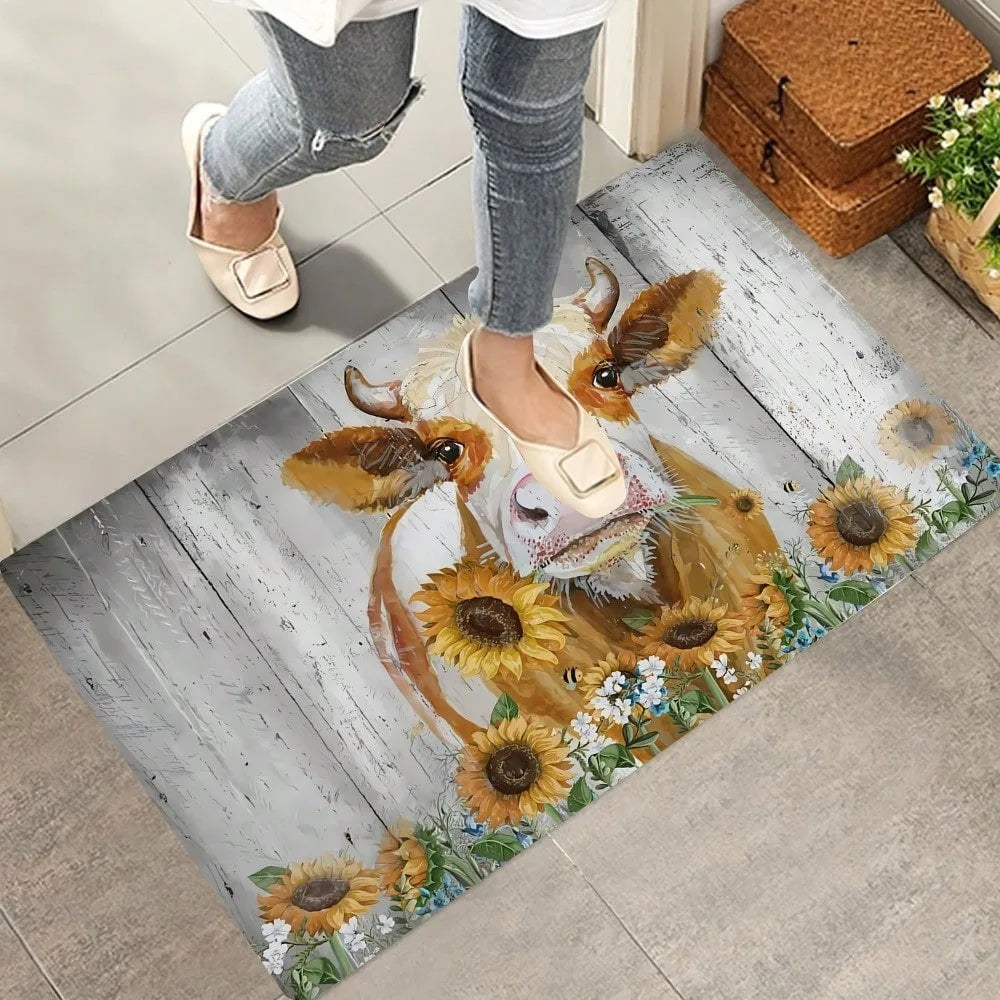 Farmhouse Cow Doormat Sunflower Print