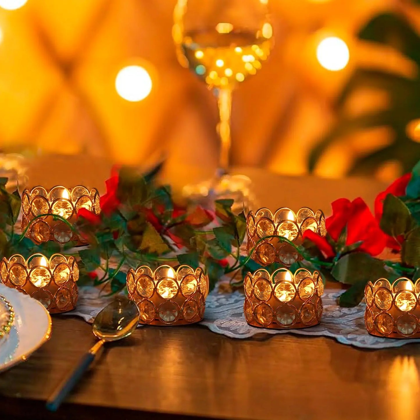 48PCS Gold Crystal Tea Light Candle Holders