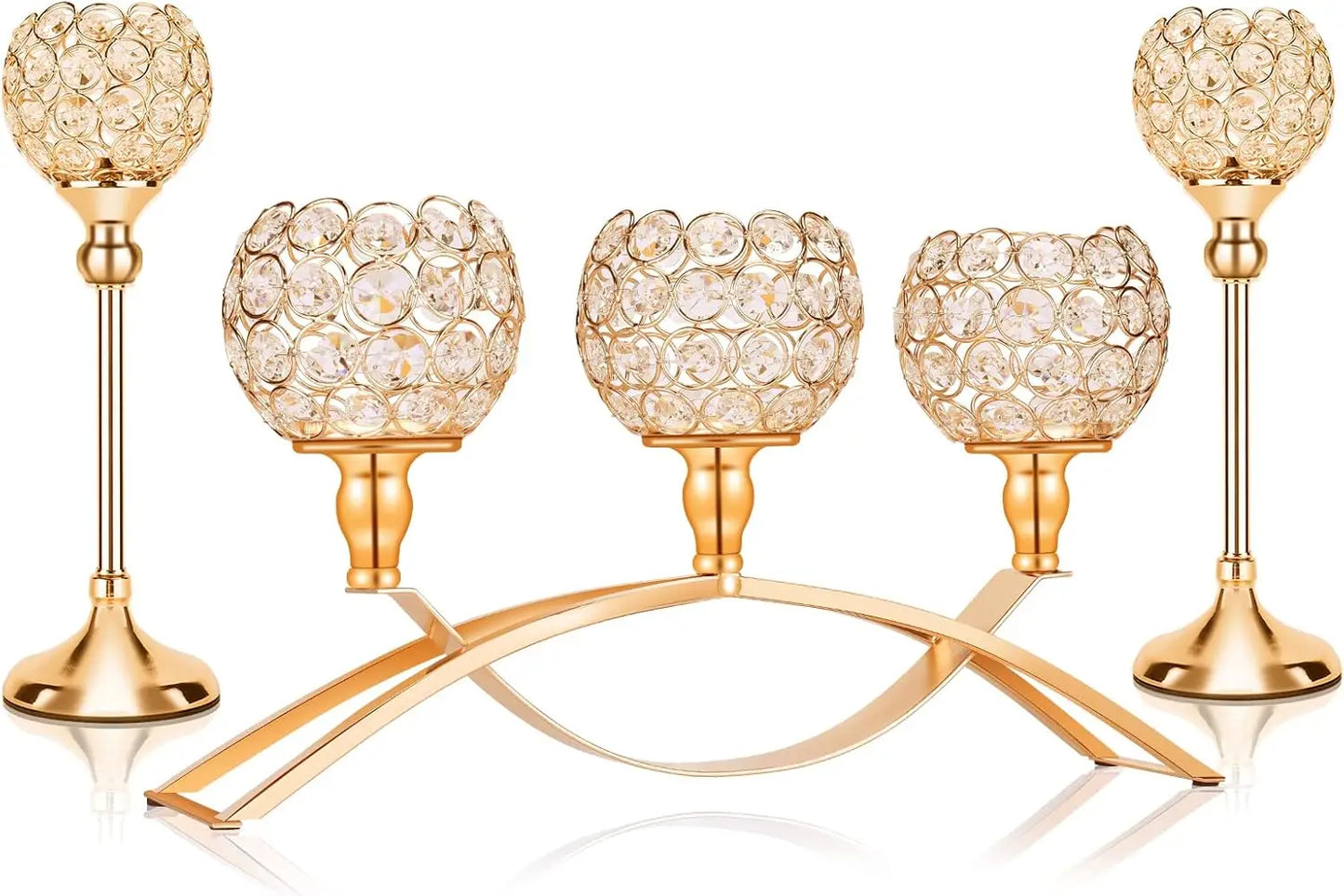 Gold Crystal Candle Holders 3 Arms 