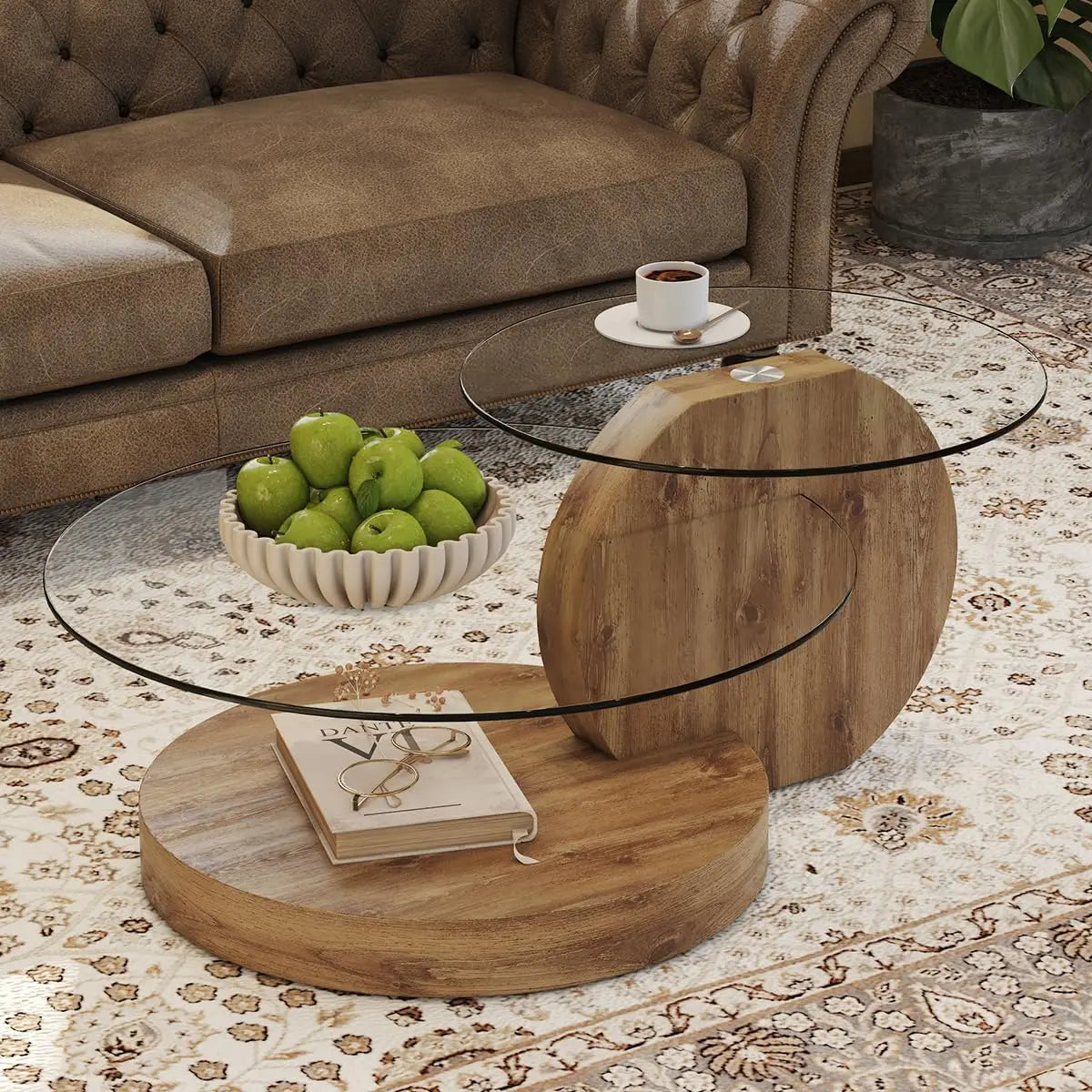42" 3-Tier Round Glass Coffee Table
