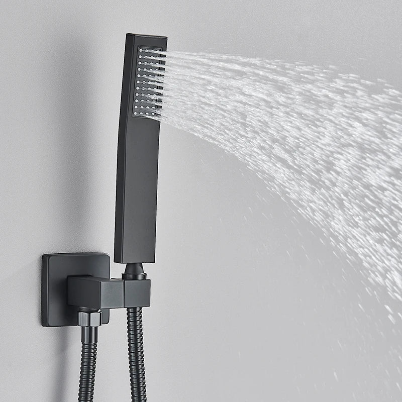 Black Concealed Shower System Rain Waterfall