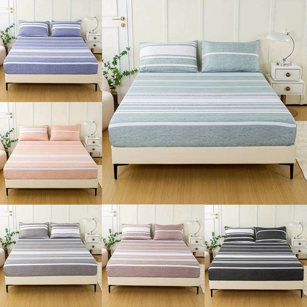 3-Piece Striped Fitted Sheet Set