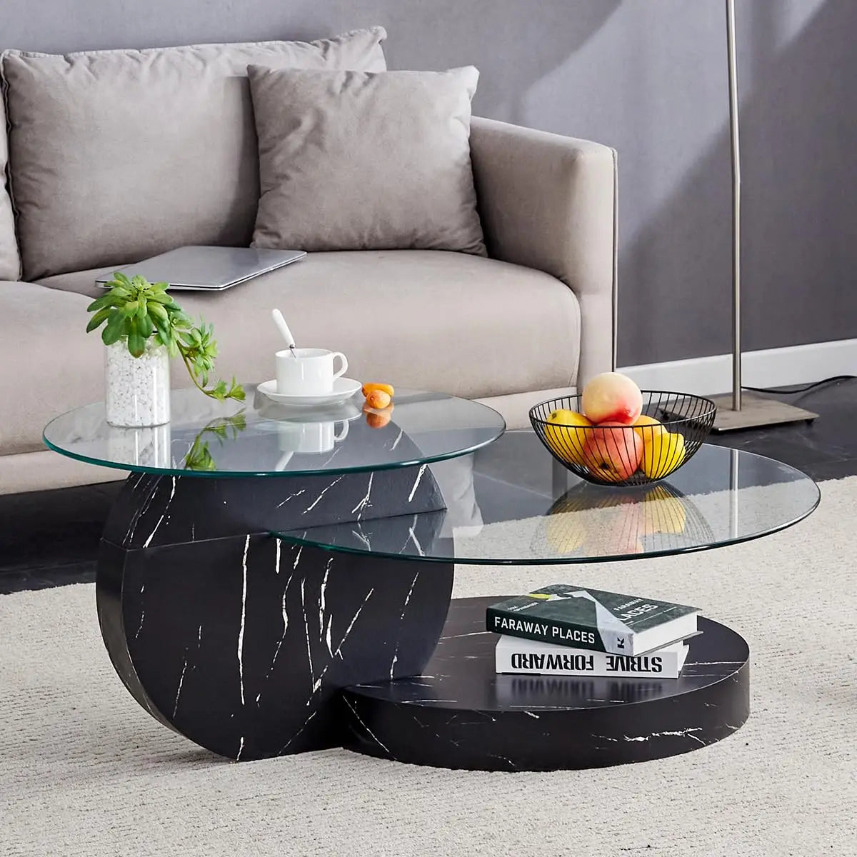 42" 3-Tier Round Glass Coffee Table