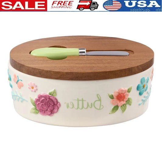 Painted Meadow Butter Dish Set With Knife