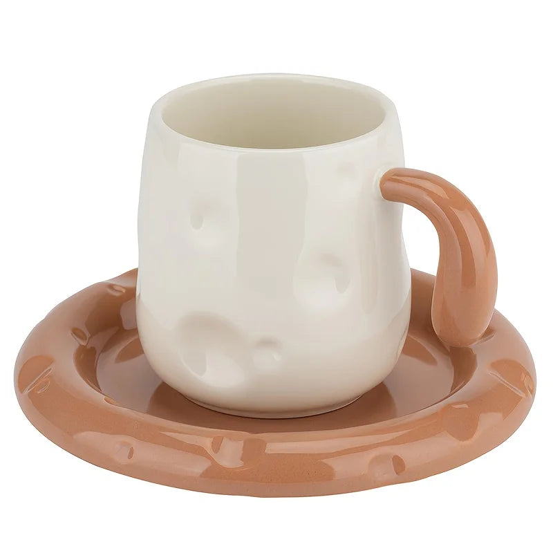 2Pcs Ceramic Pink Coffee Cup Saucer Set