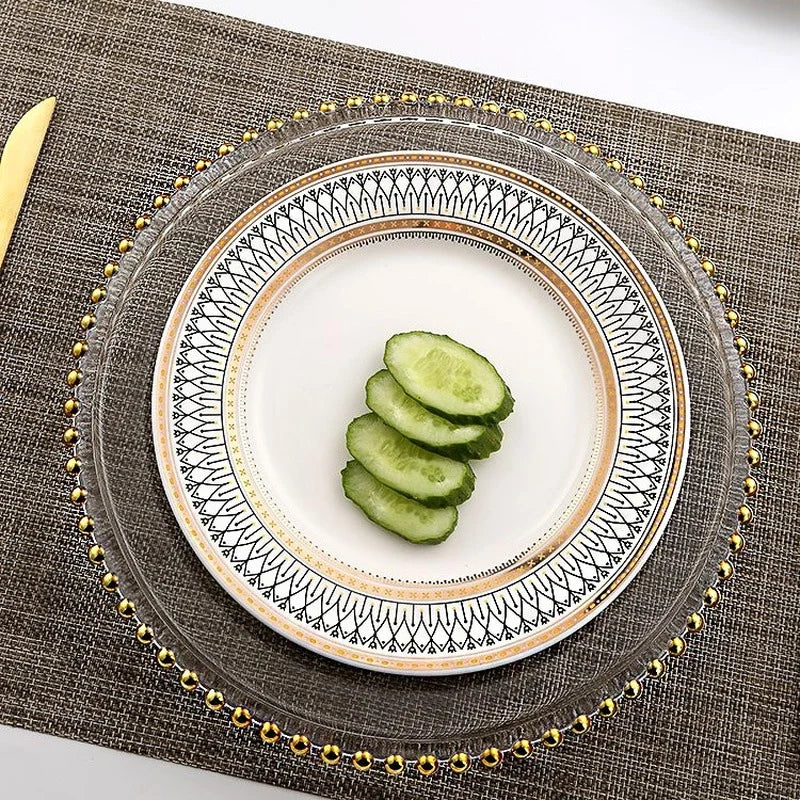 Golden Beads Round Glass Plate