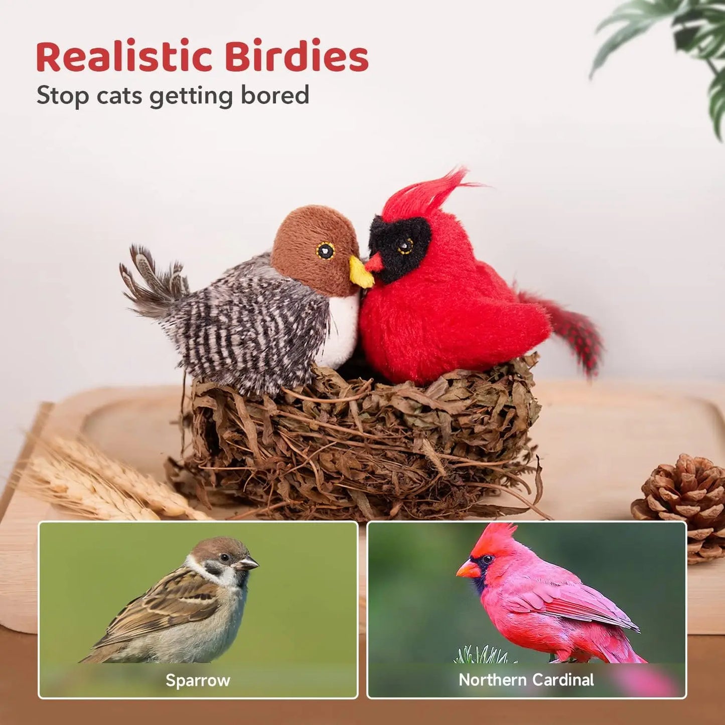2 Interactive Cat Toys With Chirping Birds,