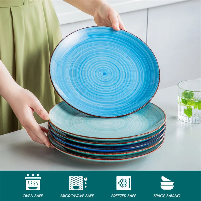 18Pcs Blue Green Ceramic Plates