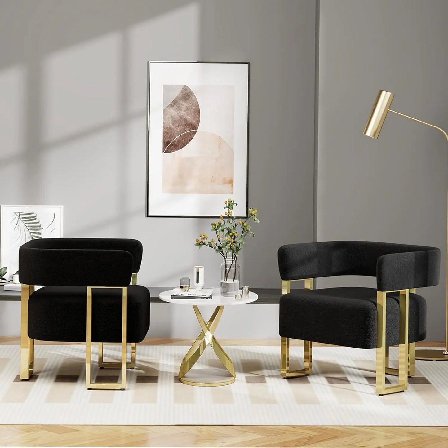 Modern Black And Gold Accent Chair Set of 2