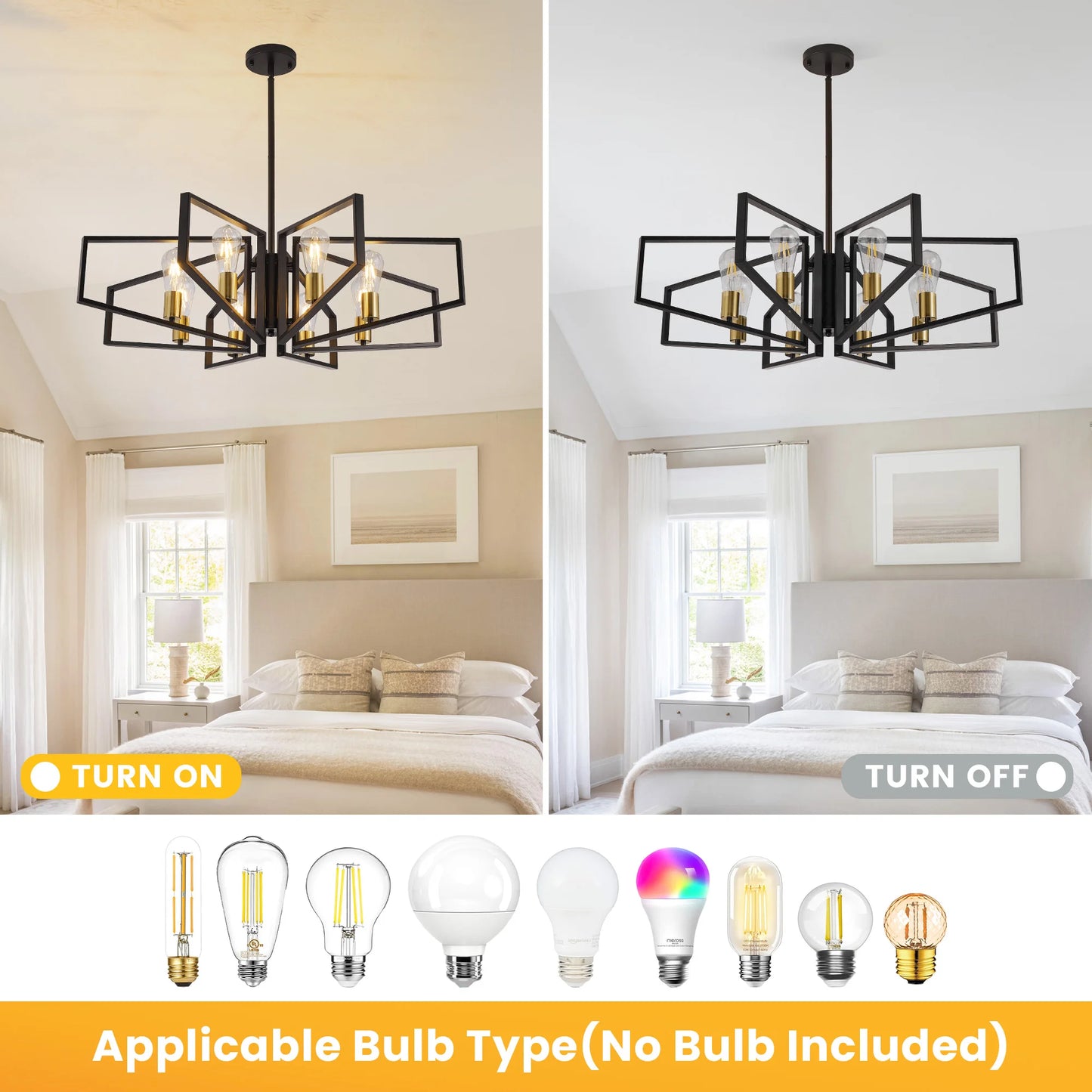 Modern 8-Light Geometric Chandelier Adjustable Height