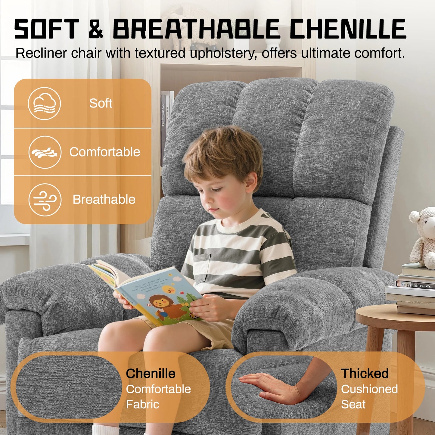 Swivel Rocker Recliner Chair With Side Pockets