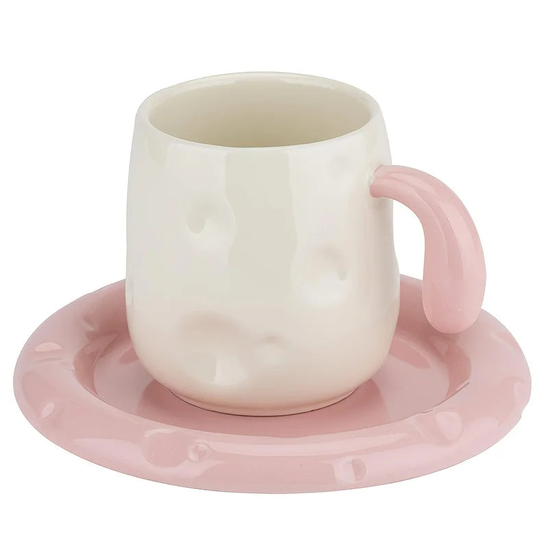 2Pcs Ceramic Pink Coffee Cup Saucer Set