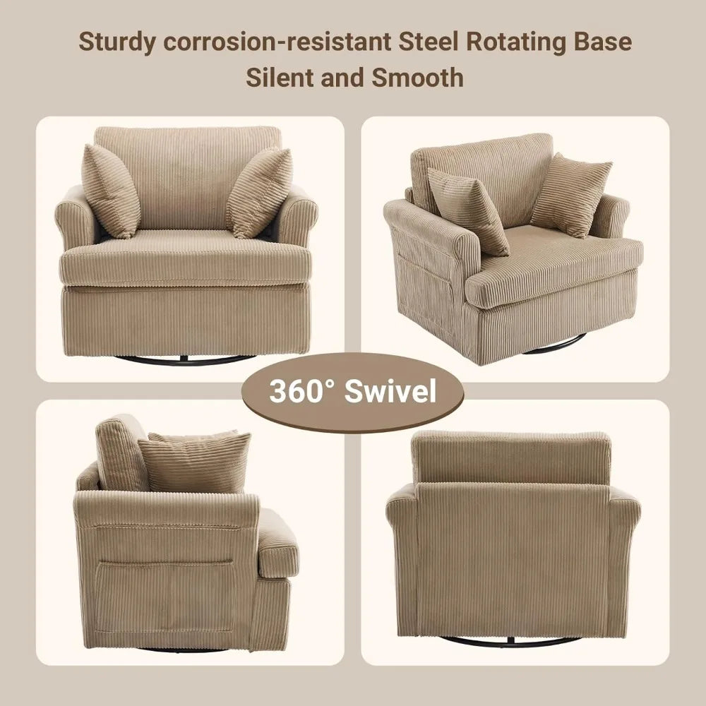 Swivel Accent Chair ,Oversized Seat Armchair W/2 Pillows