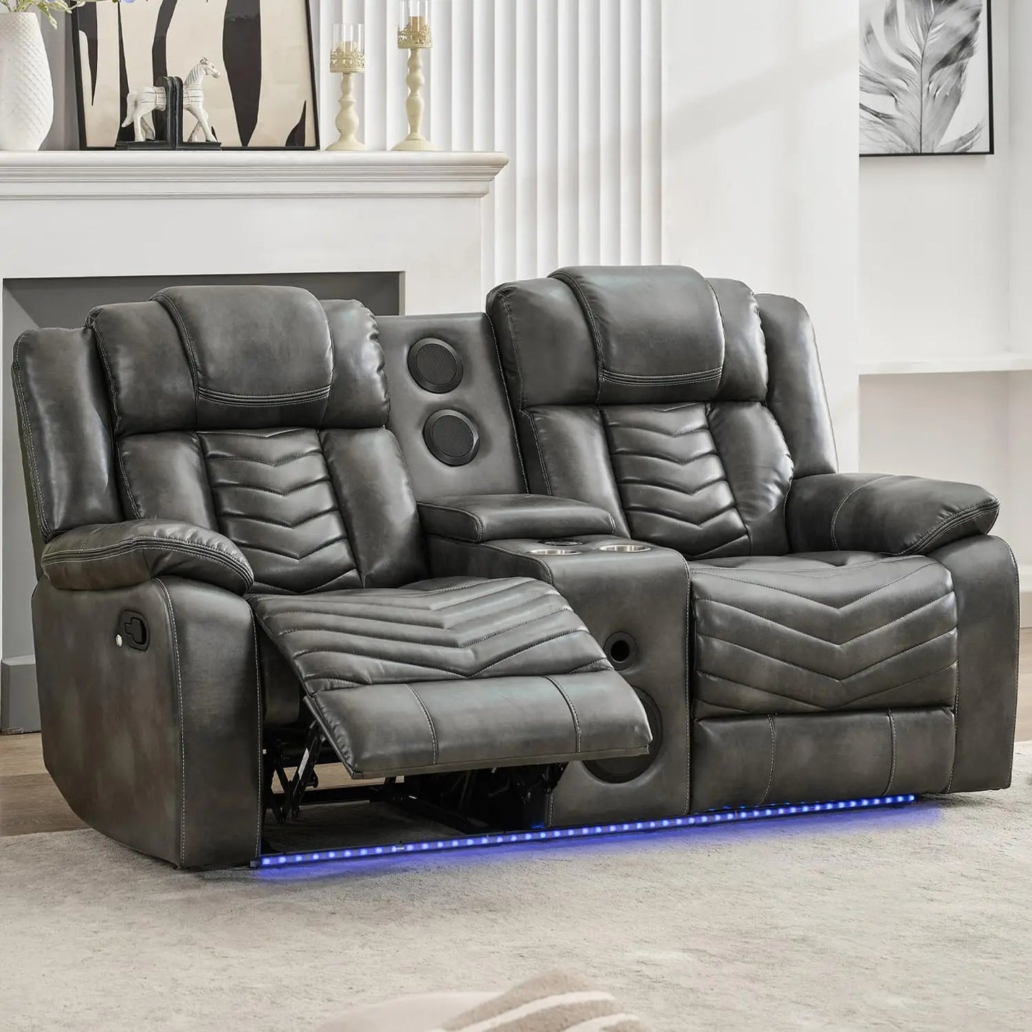TODRANI Manual Recliner Loveseat with Bass Speaker