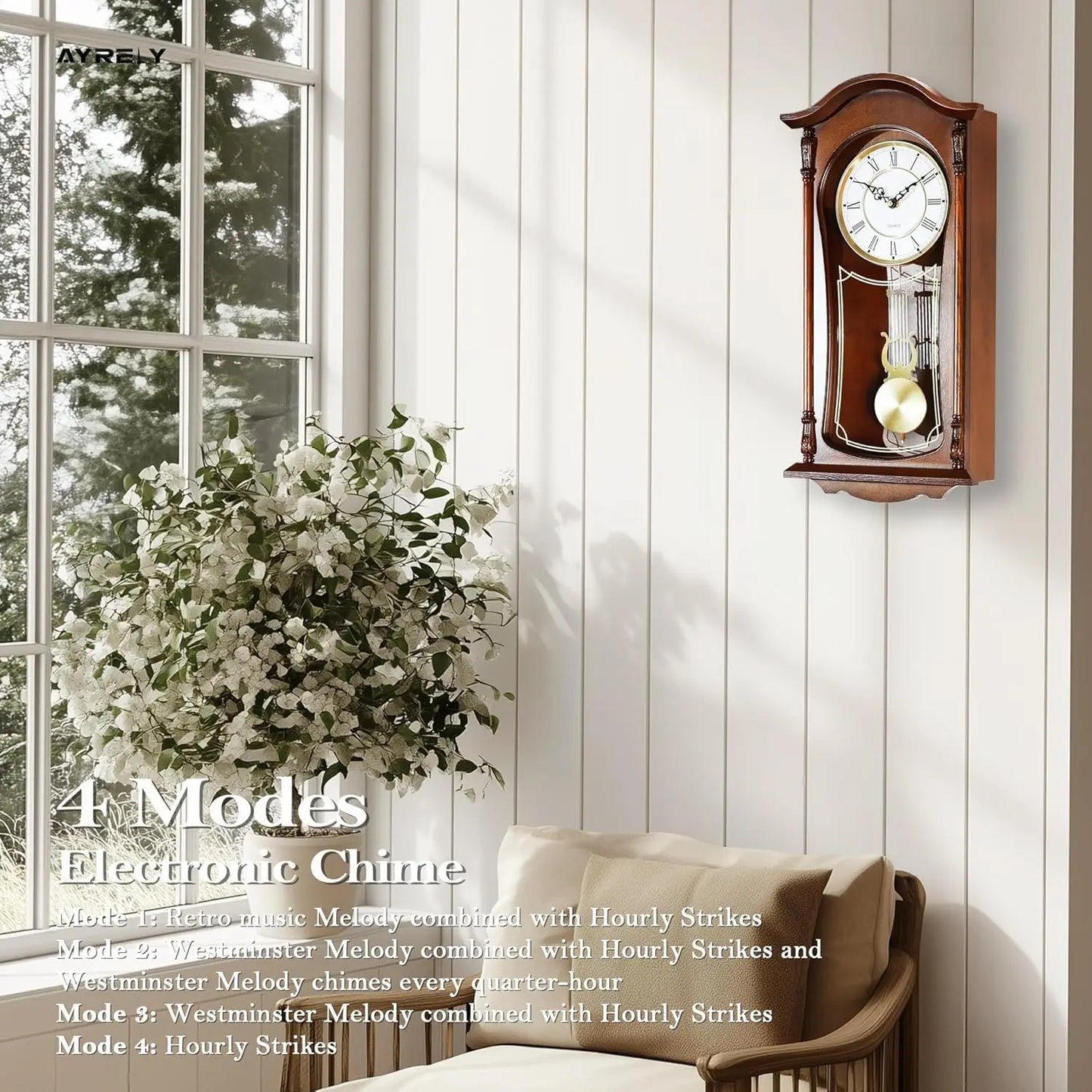 Grandfather Vintage Wall Clock with Pendulum & Chime