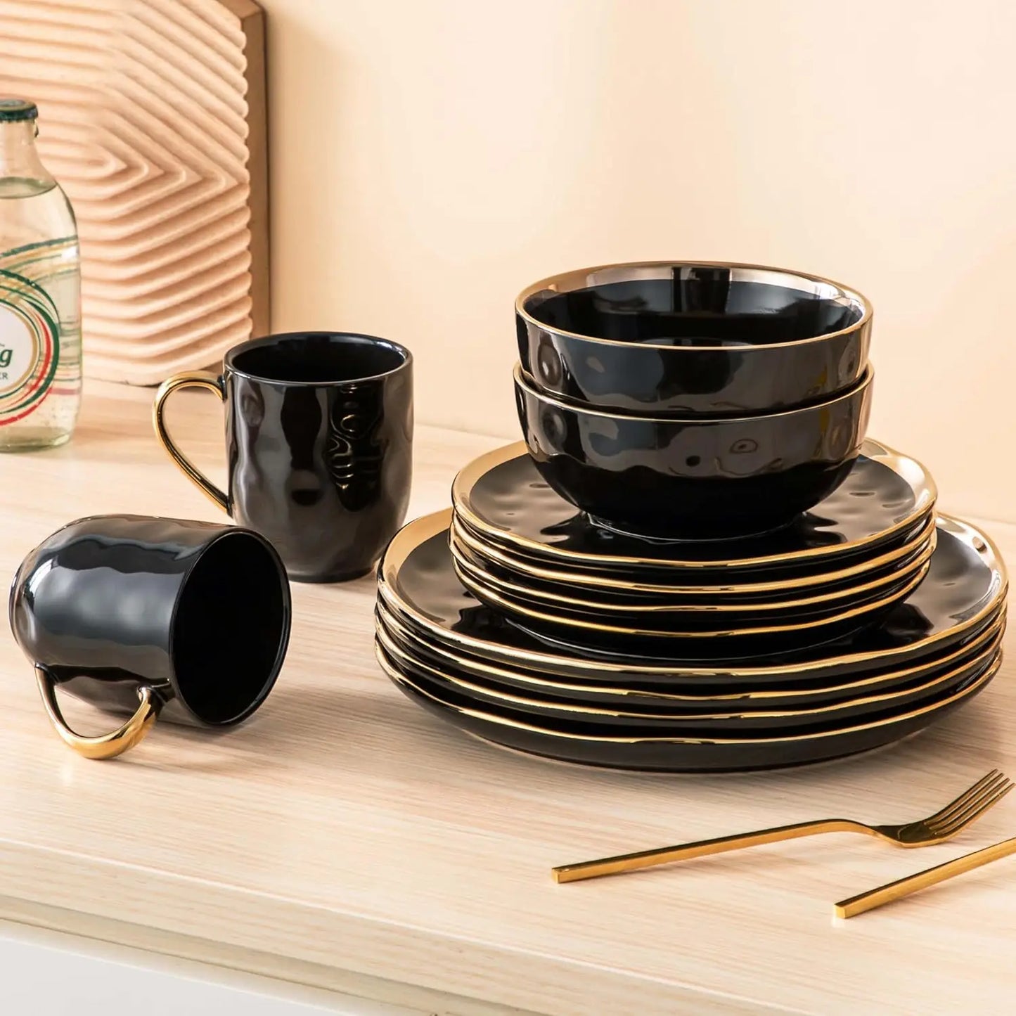 Black and Gold Dishes Sets for 4
