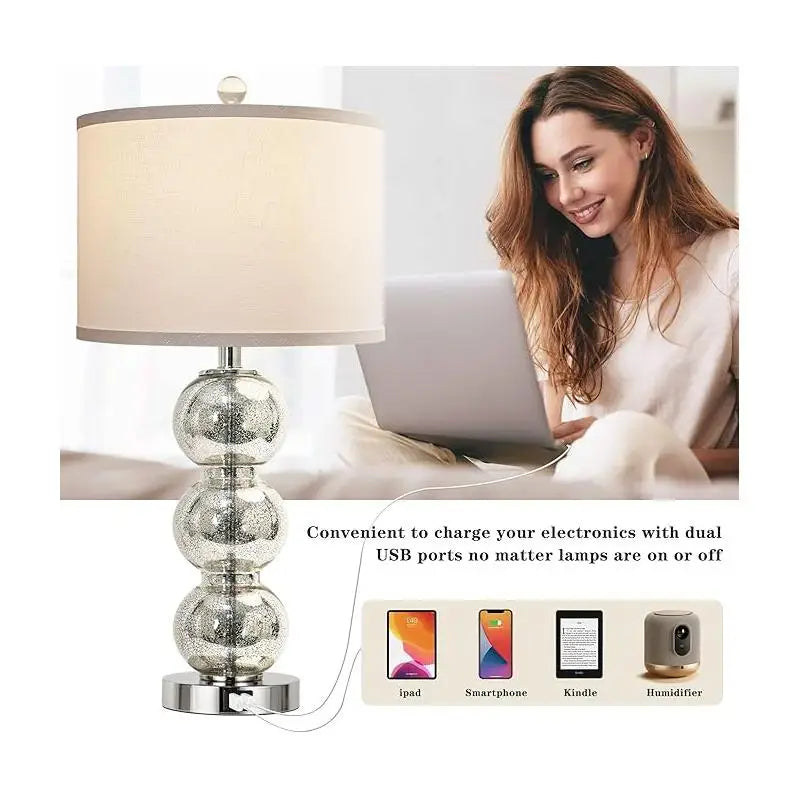 Set of 2 -27" Tall Glass Triple-Sphere Table Lamps