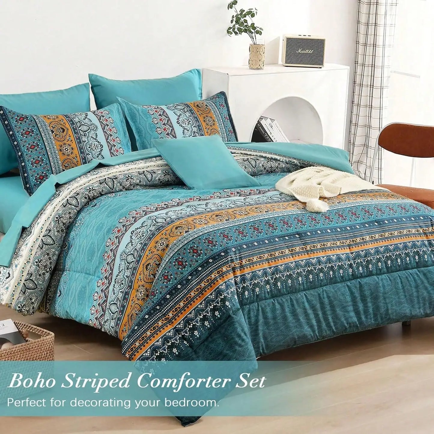 8PCS Boho Striped Comforter Set