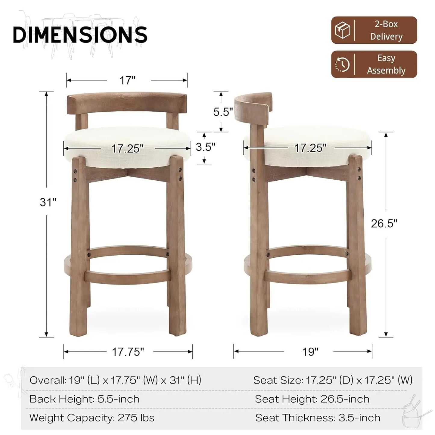 Bar Stools Set of 4, 26.5" Counter Height Bar Stools
