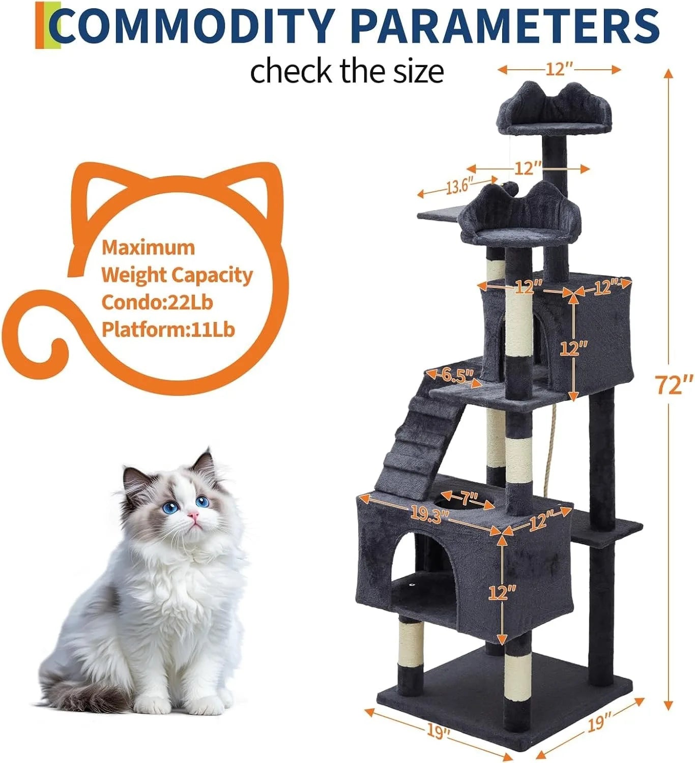 72" Cat Tree for Large Cats