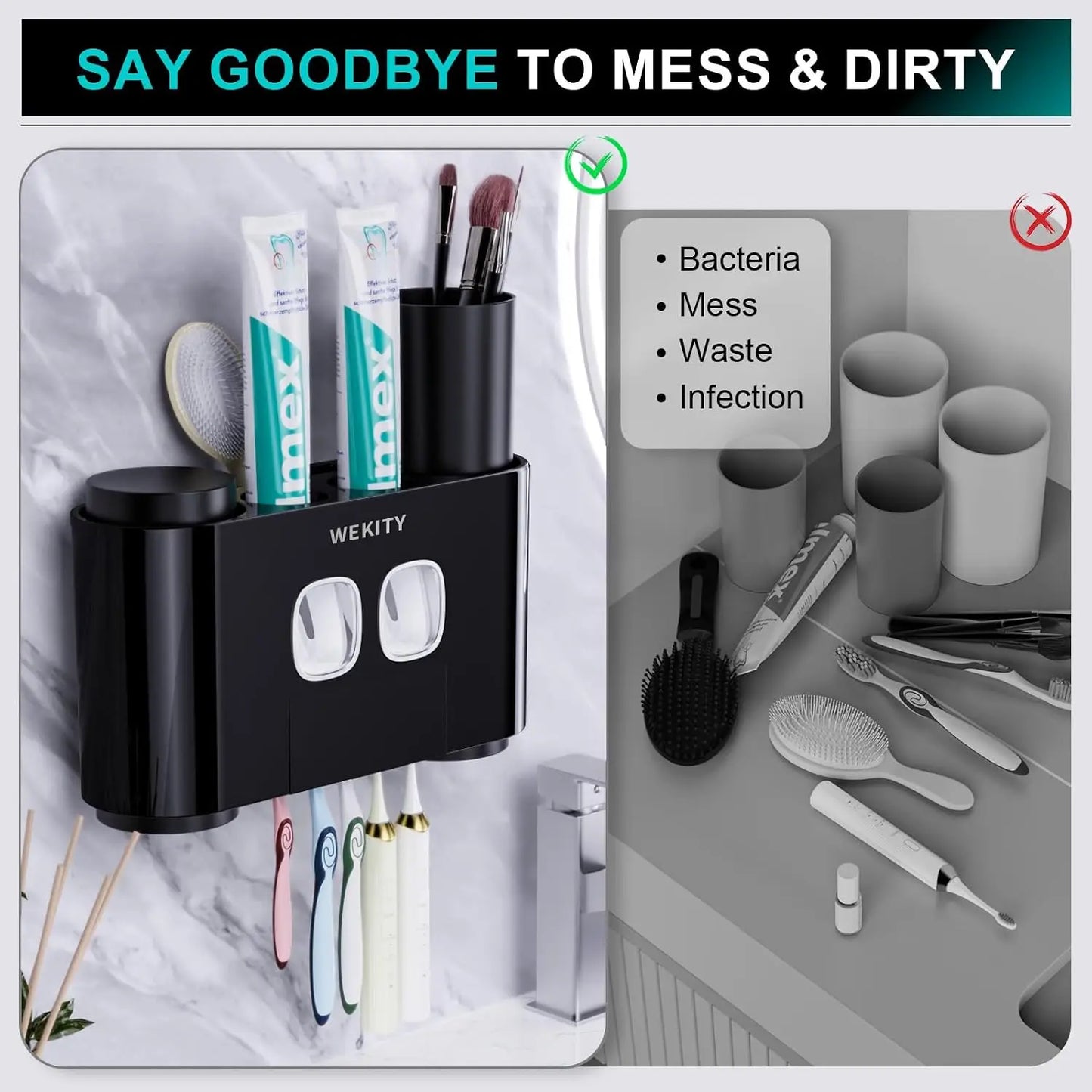 Wall Mounted Toothbrush Holder with Toothpaste Dispenser