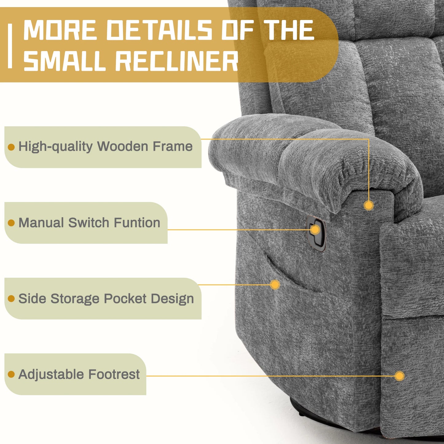 Swivel Rocker Recliner Chair With Side Pockets