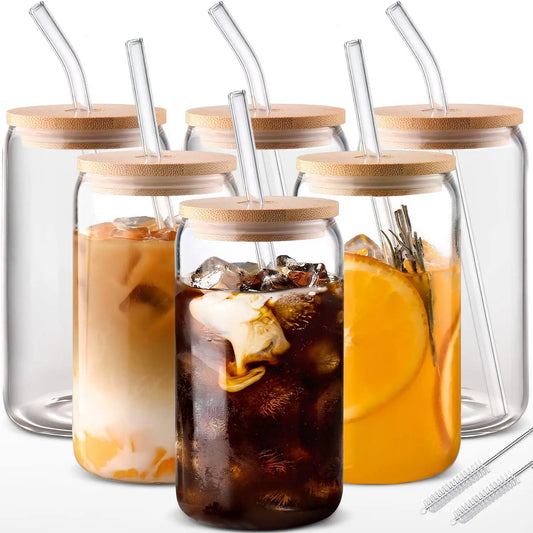 18.6oz Drinking Glasses With Bamboo Lids/Glass Straw