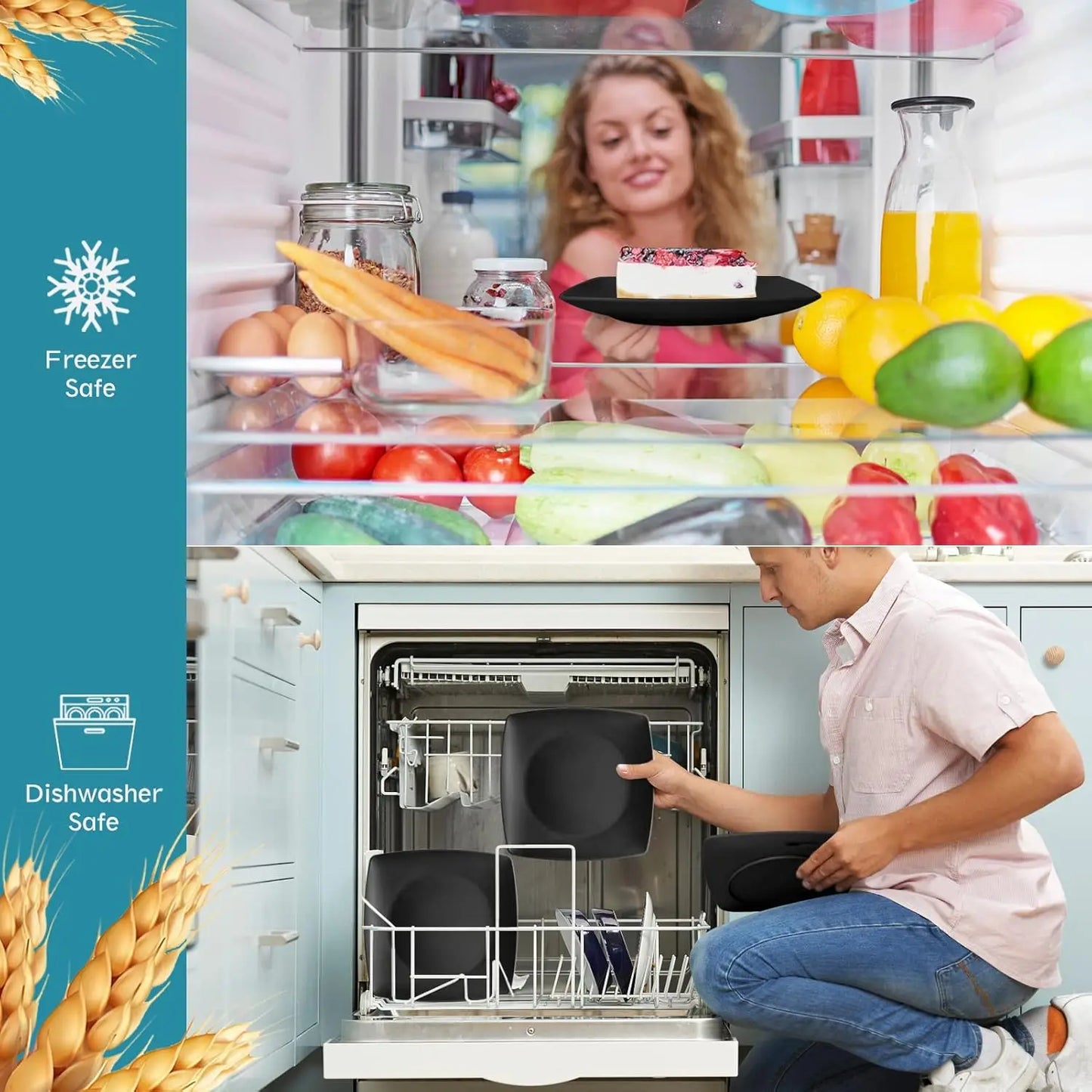 56-piece Flatware Kitchen Plastic Square Dinnerware