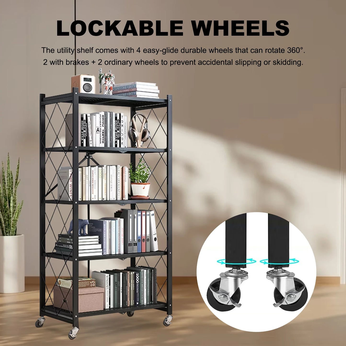 Metal Storage Shelving 5-Tier With Wheels