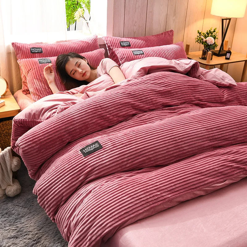 Winter Thick Solid Color Velvet Duvet Cover