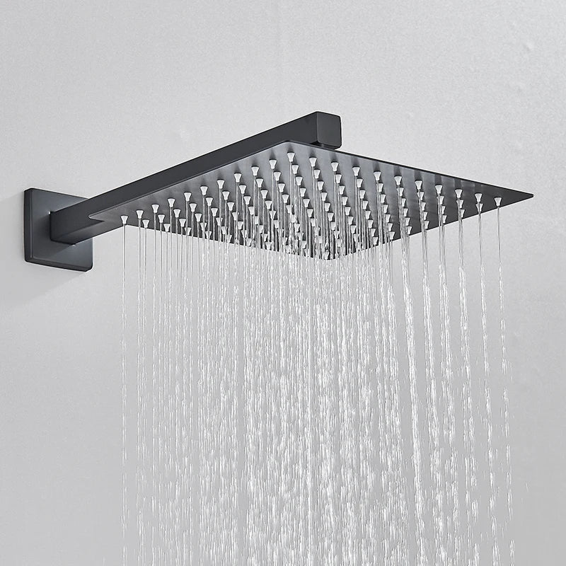Black Concealed Shower System Rain Waterfall