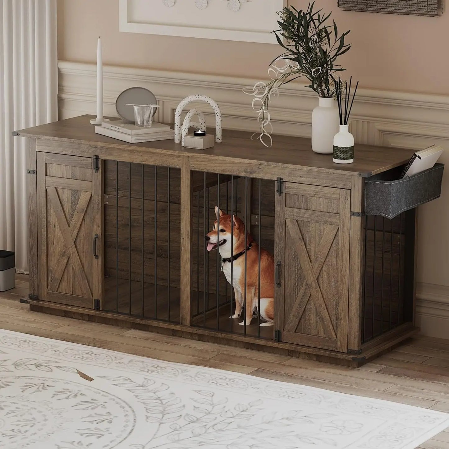 Extra-Large Wooden Dog Crate With Partition