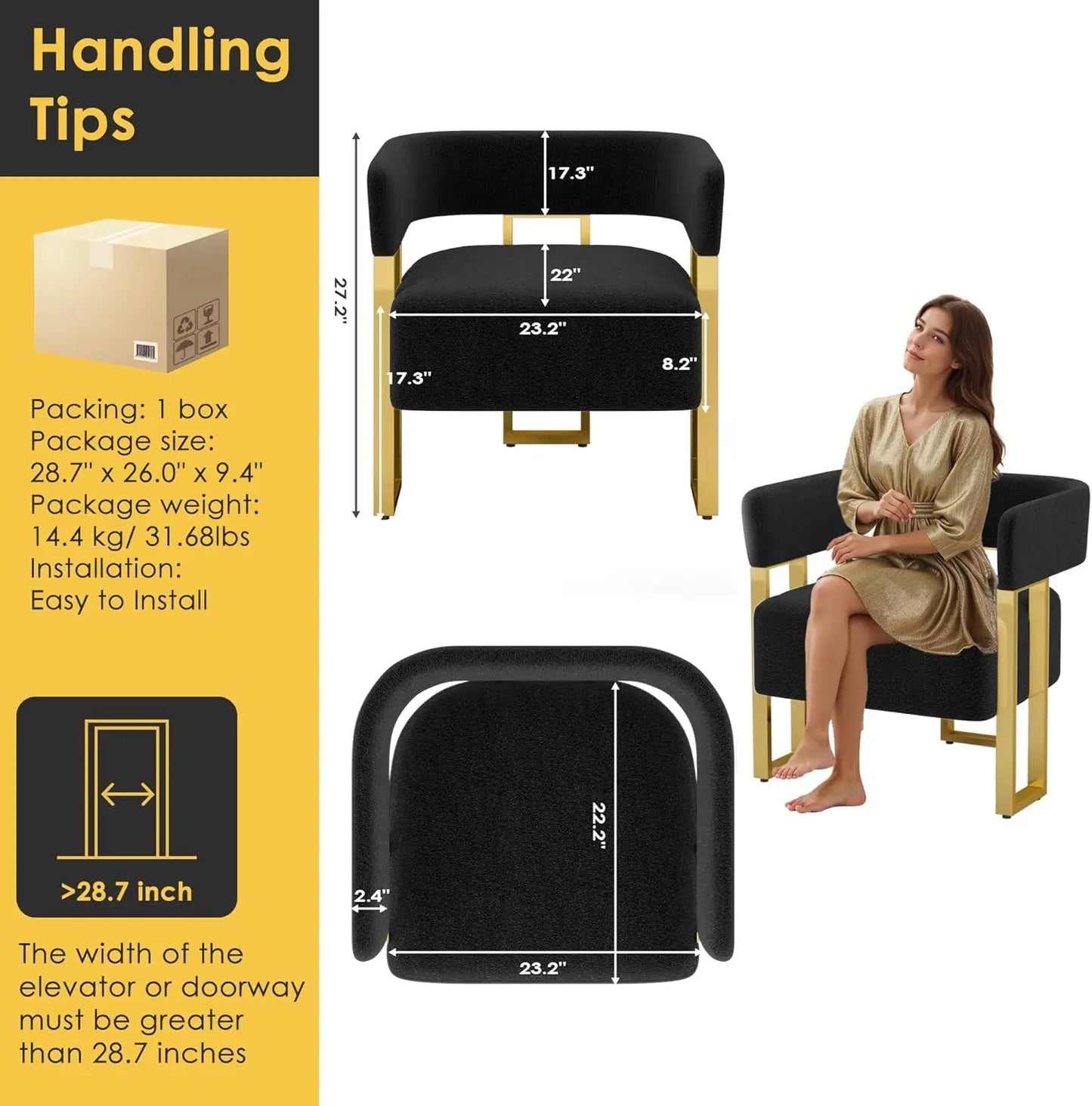 Modern Black And Gold Accent Chair Set of 2