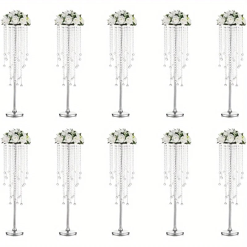 Set of Metal Gold Vases, Chandelier Crystal