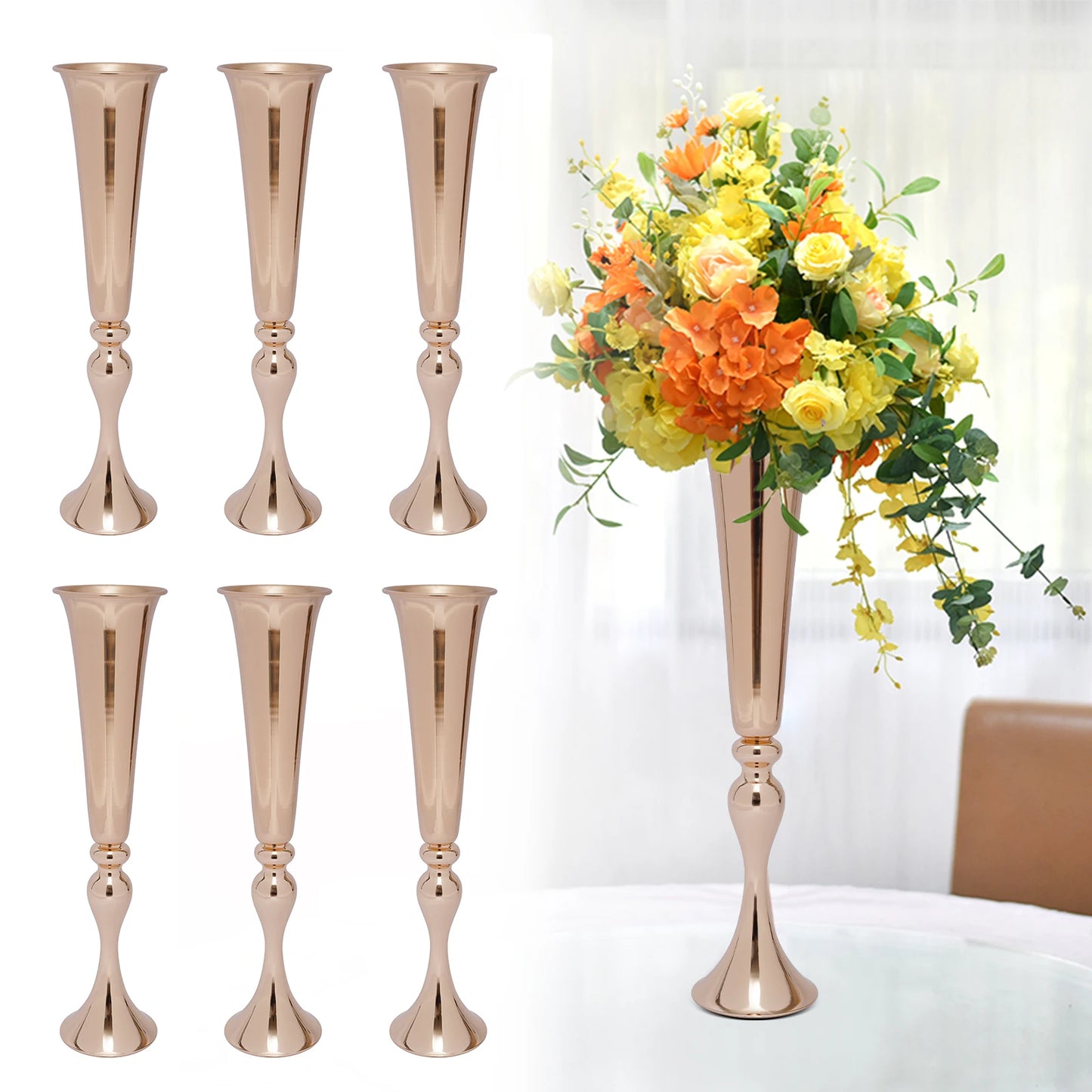 6 PCS Gold Trumpet Vases