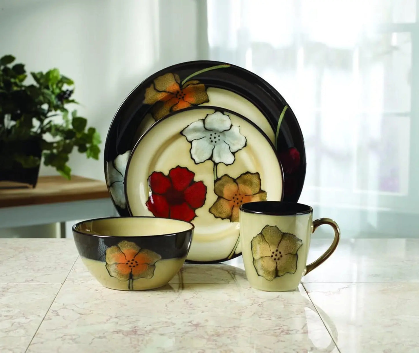 Painted Poppies 16-Piece Dinnerware Set