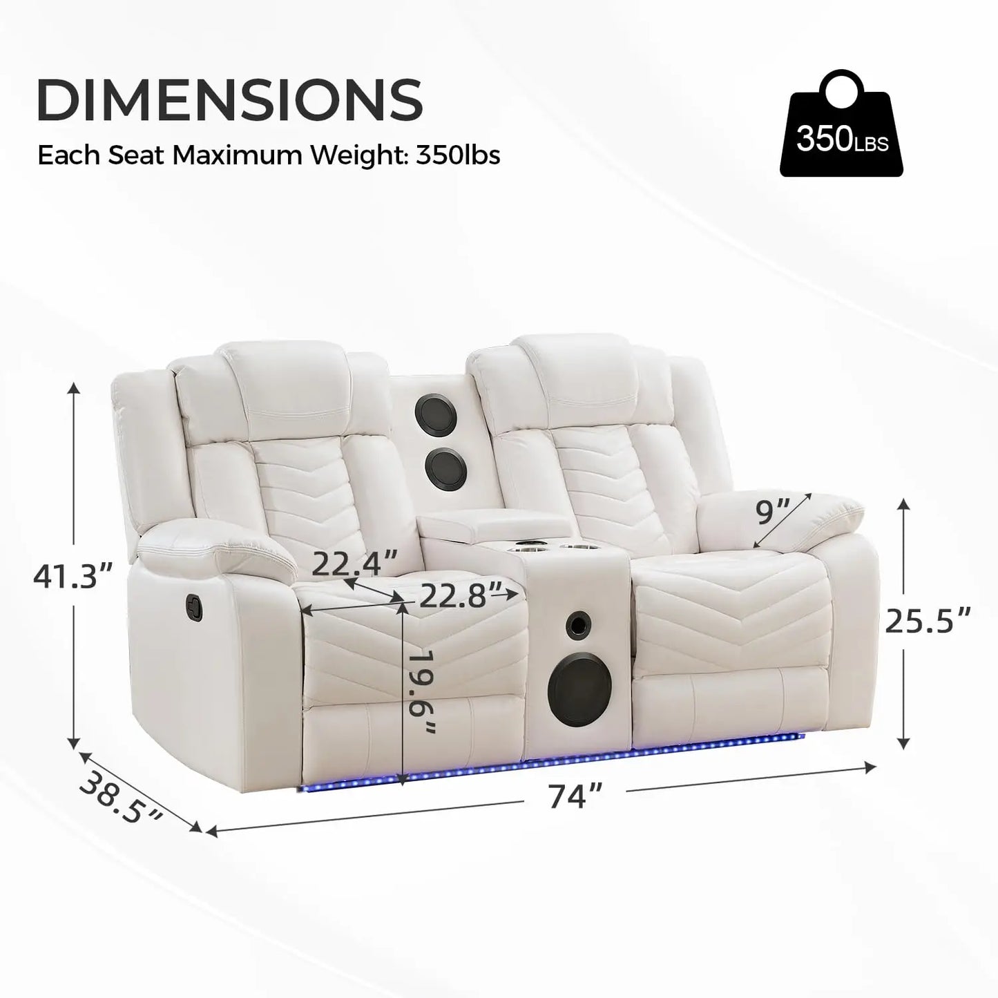 TODRANI Manual Recliner Loveseat with Bass Speaker