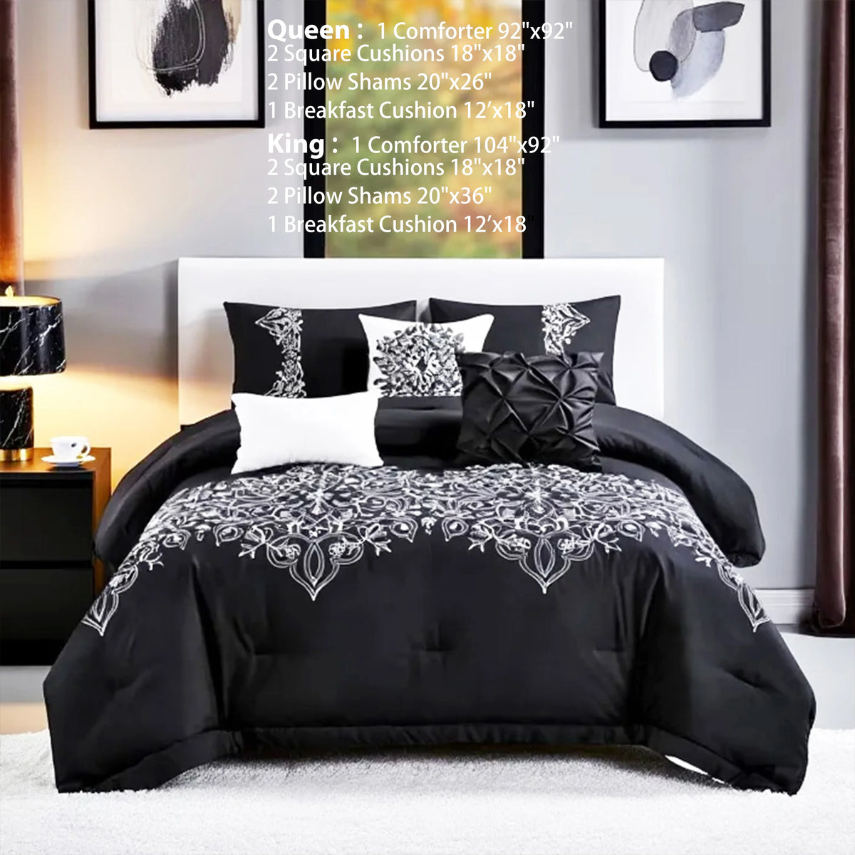 6 Pcs Embroidery Bed Comforter Set