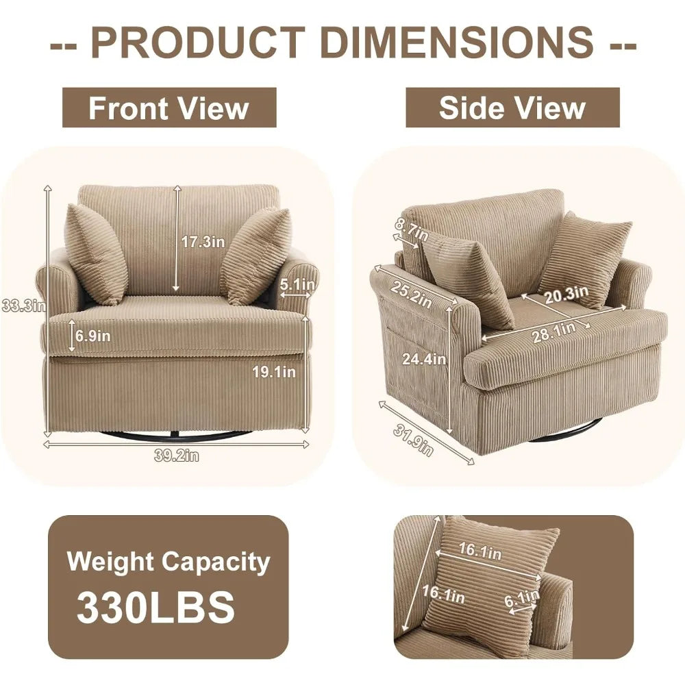 Swivel Accent Chair ,Oversized Seat Armchair W/2 Pillows