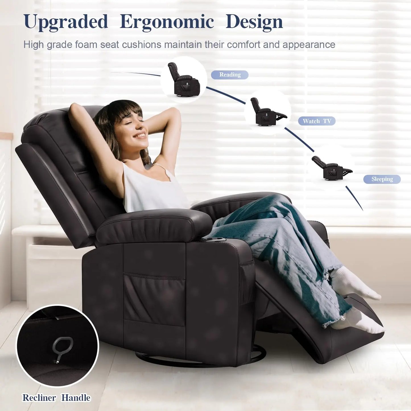 Heated Massage Recliner Chair 360 Swivel