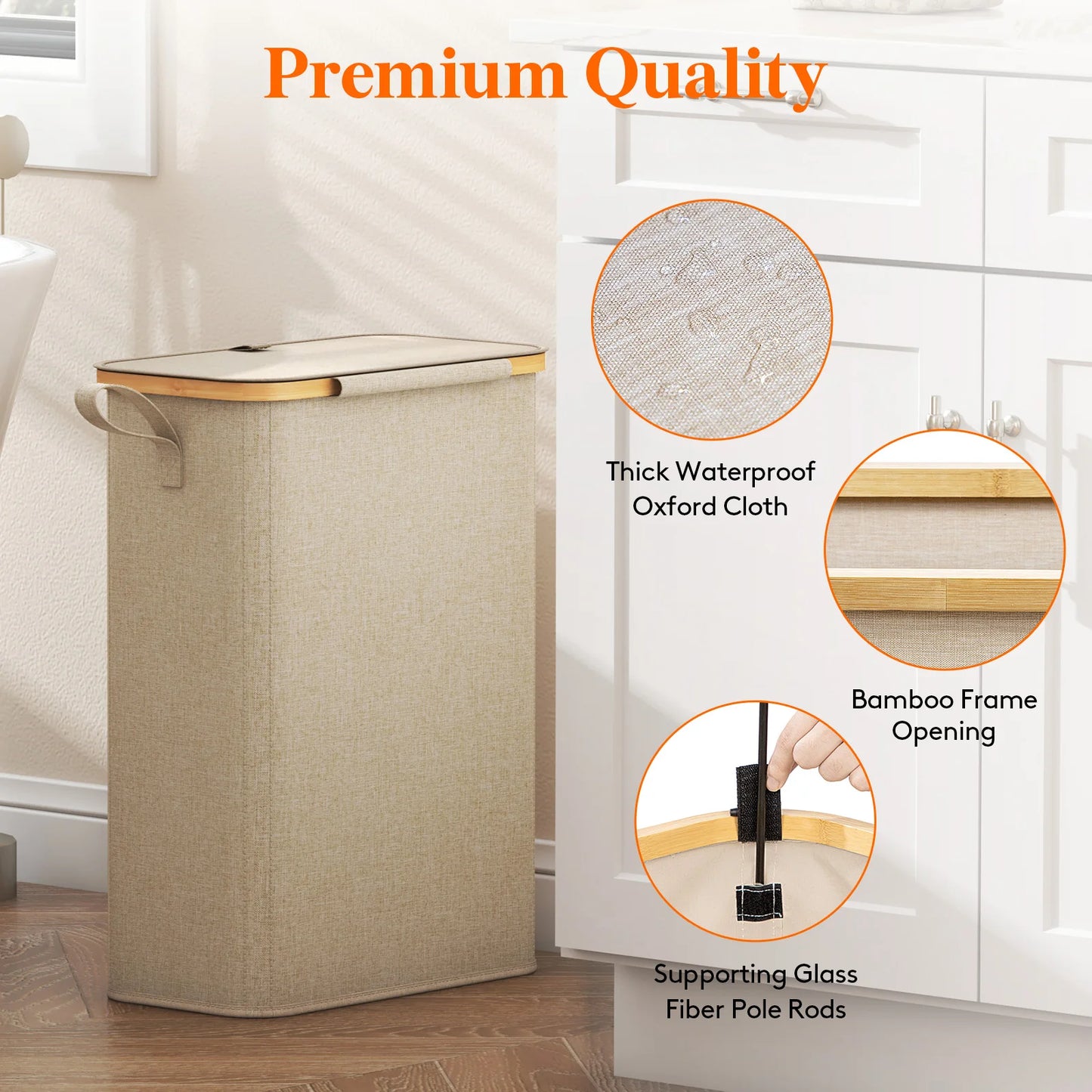 50L Slim Laundry Hamper With Lid
