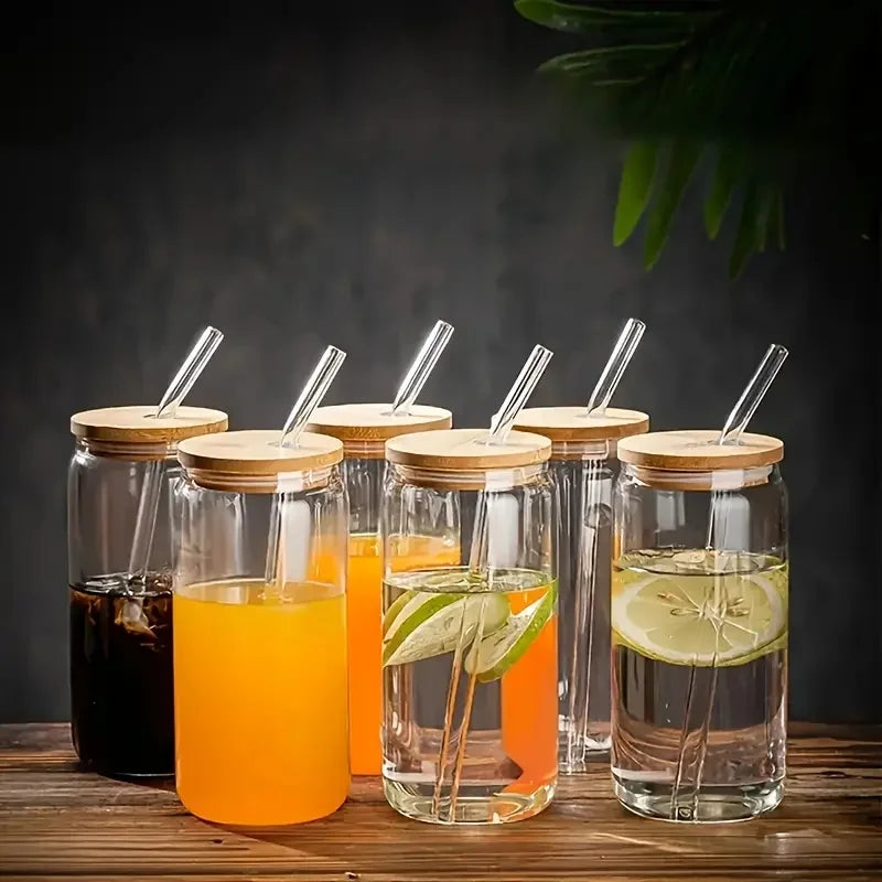 18.6oz Drinking Glasses With Bamboo Lids/Glass Straw