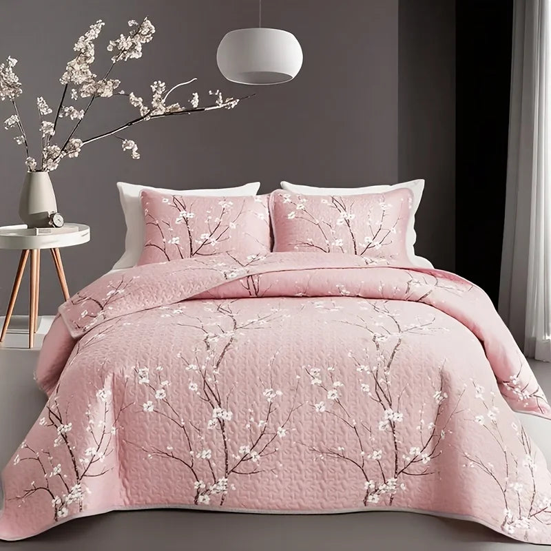 Multi-Color Fresh Plum Blossom Printed Quilted Quilt
