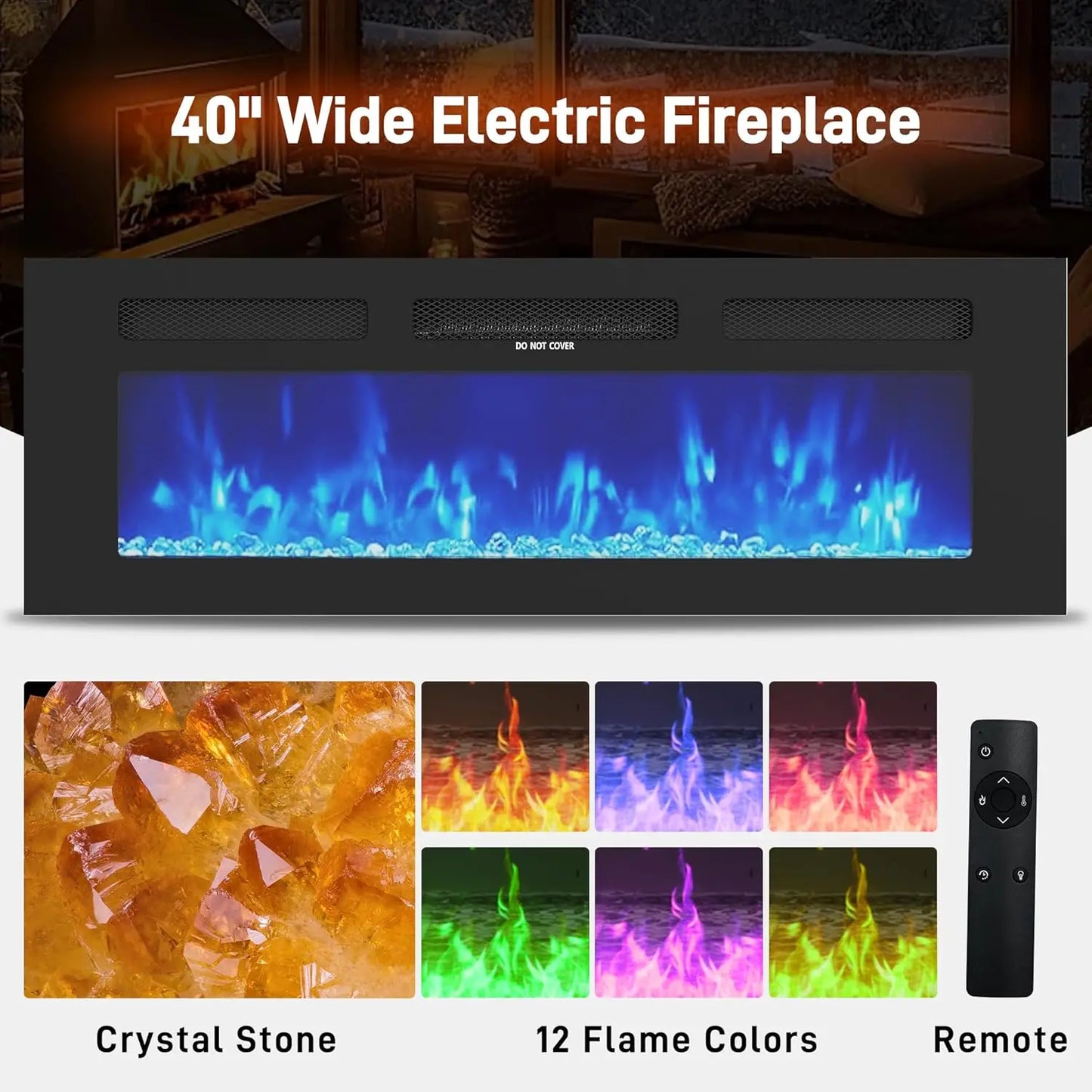83" LED TV Stand 40" Fireplace 95"