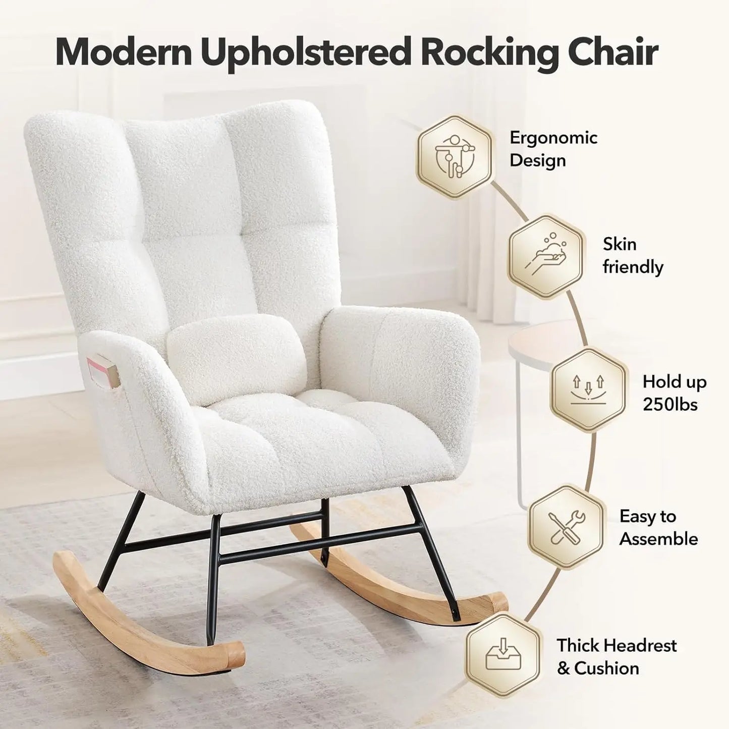 Modern Upholstered Nursery Rocking Chair