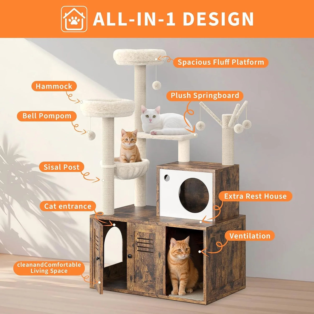 Cat Tower with Litter Box Enclosure