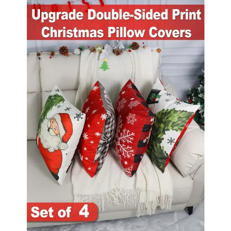 Set of 4 Double-Sided Print Christmas Pillow