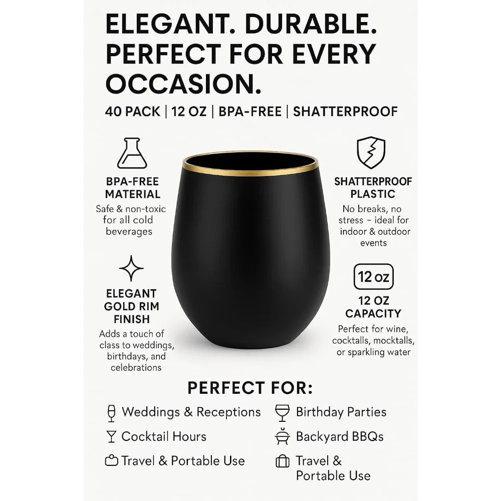 Unbreakable Stemless Plastic Wine Glasses 40